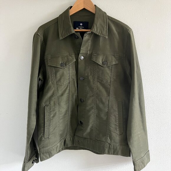 Men’s Denim Jacket Olive Green - Picture 1 of 2